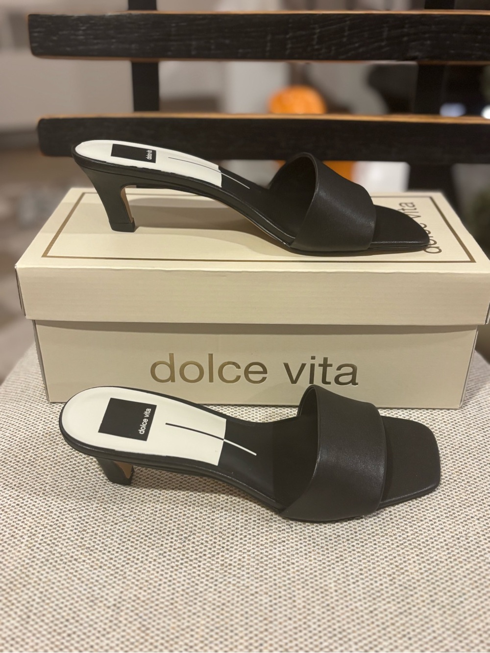 Women's Dolce Vita Black Slide Mules with Low Kitten Heel - Rexa NWT Size 7.5
